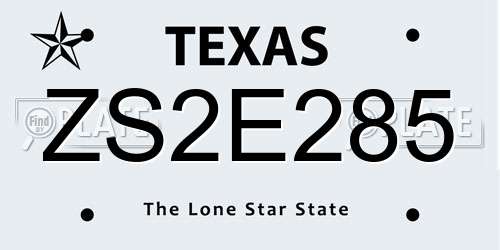 ZS2E285 Texas License Plate