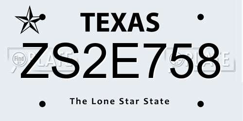 ZS2E758 Texas License Plate