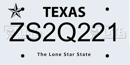 ZS2Q221 Texas License Plate