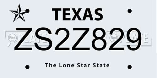 ZS2Z829 Texas License Plate