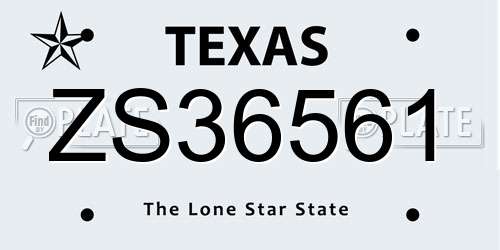 ZS36561 Texas License Plate