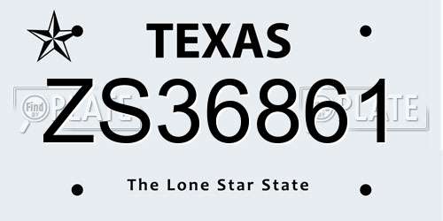 ZS36861 Texas License Plate