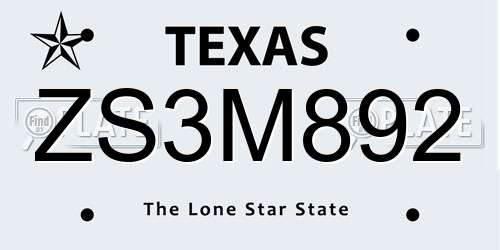 ZS3M892 Texas License Plate