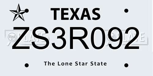 ZS3R092 Texas License Plate