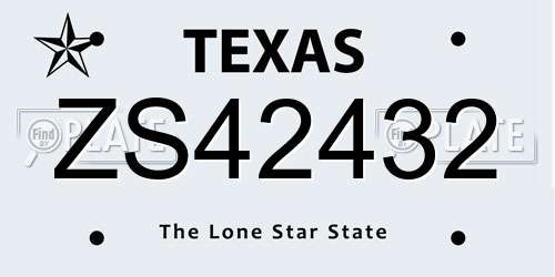 ZS42432 Texas License Plate