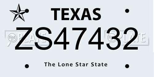ZS47432 Texas License Plate