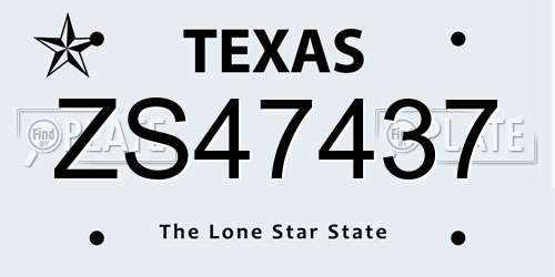 ZS47437 Texas License Plate