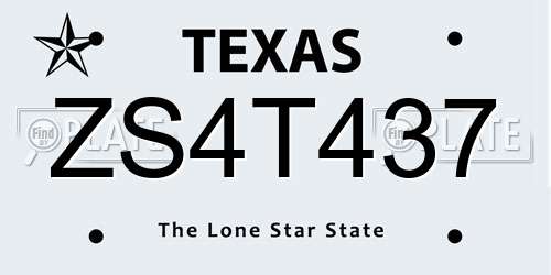 ZS4T437 Texas License Plate