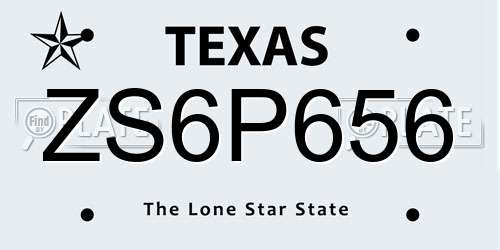 ZS6P656 Texas License Plate