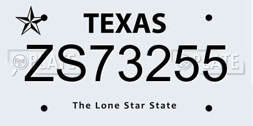 ZS73255 Texas License Plate