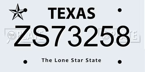 ZS73258 Texas License Plate
