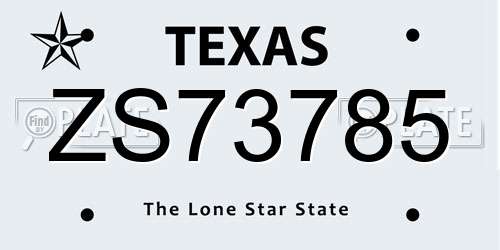 ZS73785 Texas License Plate