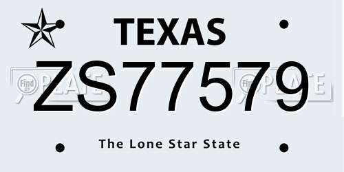 ZS77579 Texas License Plate