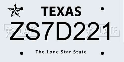 ZS7D221 Texas License Plate