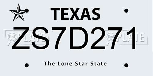 ZS7D271 Texas License Plate