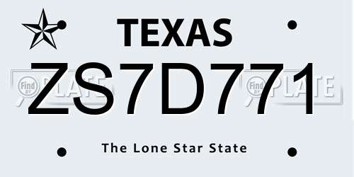 ZS7D771 Texas License Plate