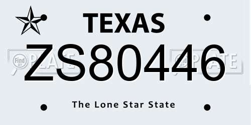 ZS80446 Texas License Plate