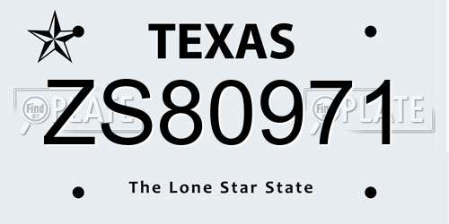 ZS80971 Texas License Plate