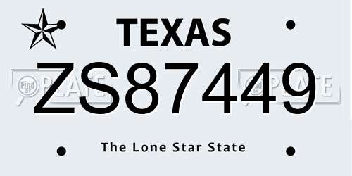 ZS87449 Texas License Plate