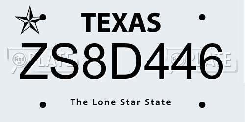 ZS8D446 Texas License Plate