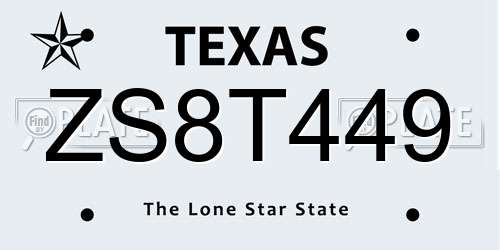 ZS8T449 Texas License Plate