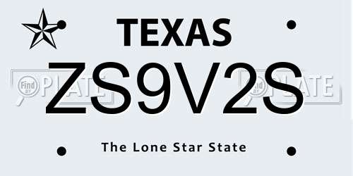 ZS9V2S Texas License Plate