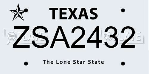 ZSA2432 Texas License Plate