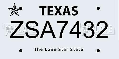 ZSA7432 Texas License Plate