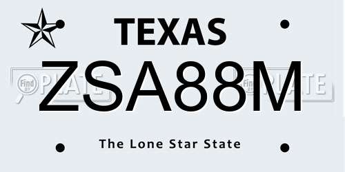 ZSA88M Texas License Plate