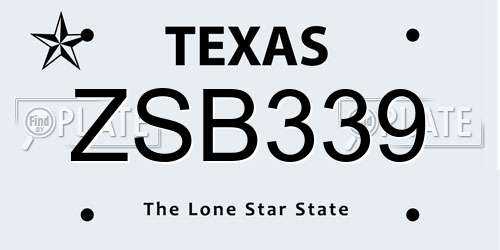 ZSB339 Texas License Plate