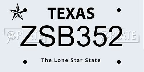 ZSB352 Texas License Plate