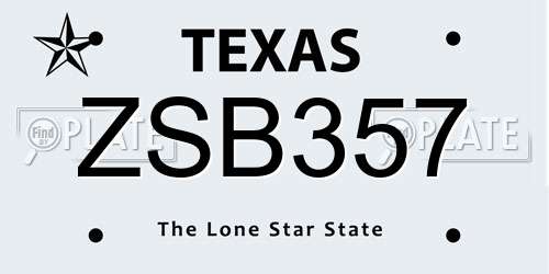ZSB357 Texas License Plate