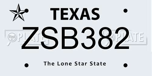 ZSB382 Texas License Plate