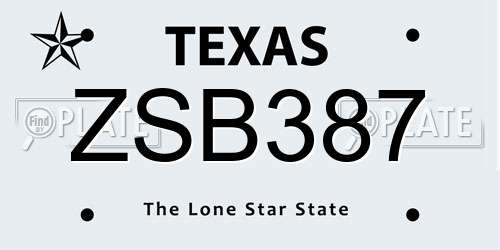 ZSB387 Texas License Plate