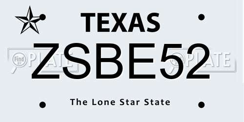 ZSBE52 Texas License Plate