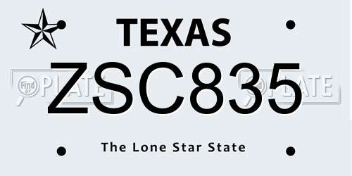 ZSC835 Texas License Plate