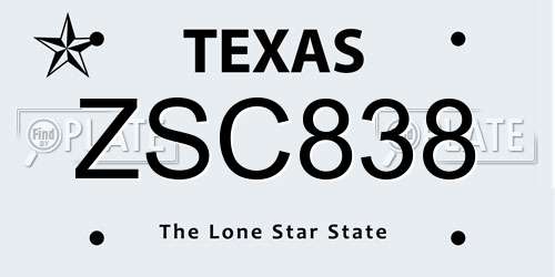 ZSC838 Texas License Plate