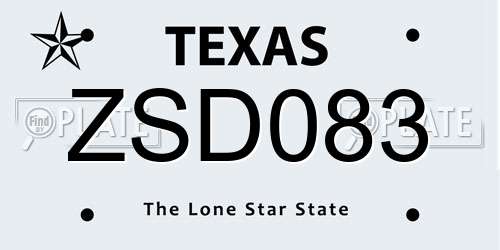 ZSD083 Texas License Plate