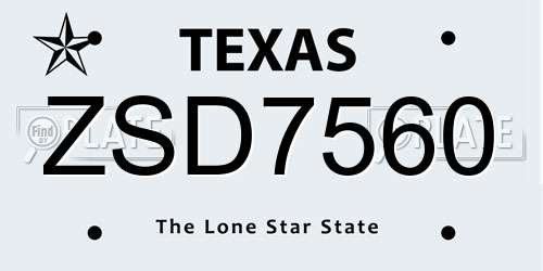 ZSD7560 Texas License Plate