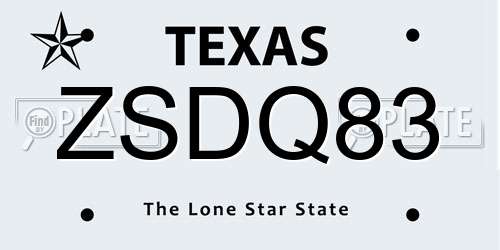 ZSDQ83 Texas License Plate
