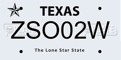 ZSO02W Texas License Plate
