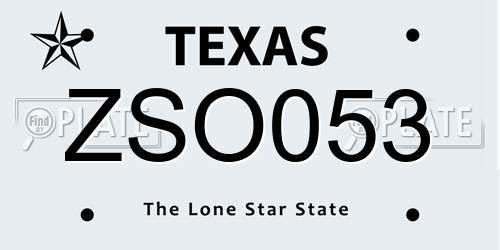 ZSO053 Texas License Plate