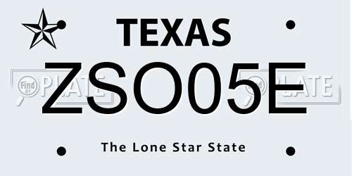 ZSO05E Texas License Plate