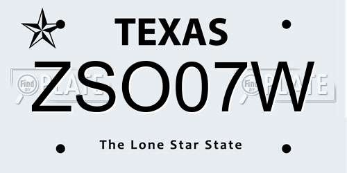 ZSO07W Texas License Plate