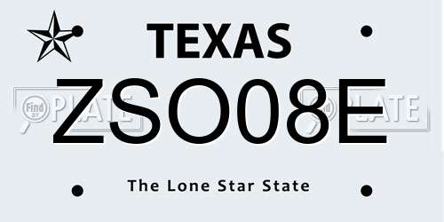 ZSO08E Texas License Plate