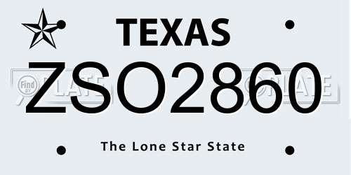 ZSO2860 Texas License Plate