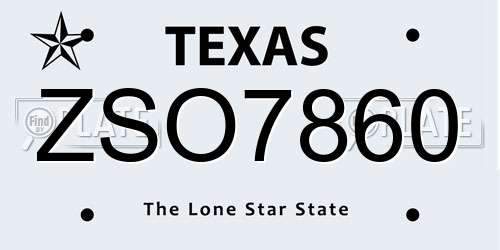 ZSO7860 Texas License Plate