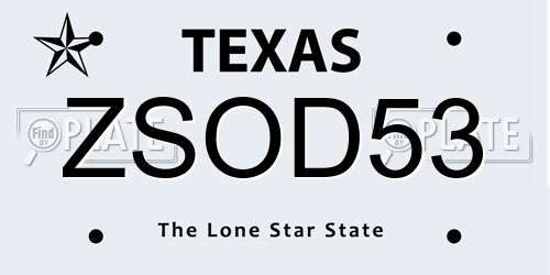 ZSOD53 Texas License Plate