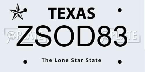 ZSOD83 Texas License Plate