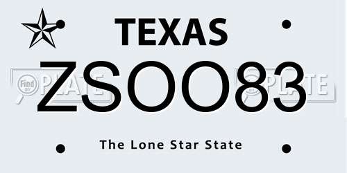 ZSOO83 Texas License Plate